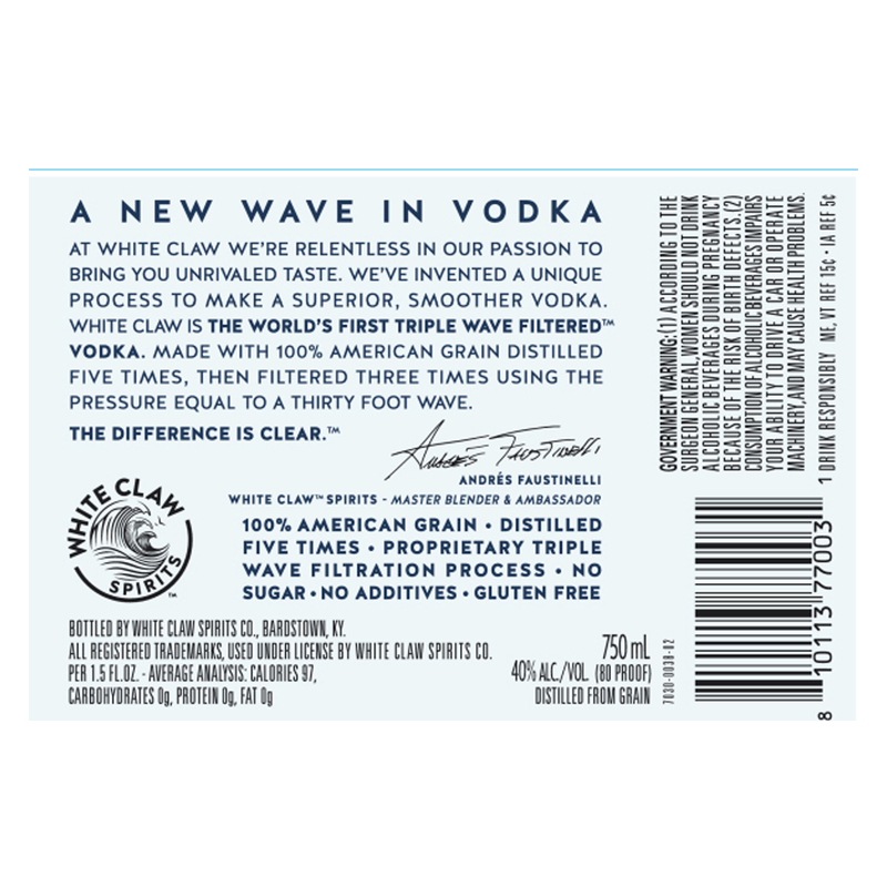 White Claw Premium Vodka 750ml (80 Proof)